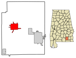 Location of Elba in Coffee County, Alabama.