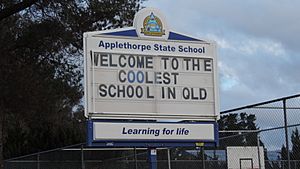 Coolest school in Queensland sign, Applethorpe State School, 2015