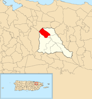 Location of Cuevas within the municipality of Trujillo Alto shown in red