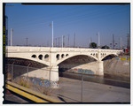 DETAIL VIEW OF SOUTHSIDE OF MAIN STREET BRIDGE CROSSING THE LOS ANGELES RIVER. LOOKING NORTHEAST. - North Main Street Bridge, Los Angeles, Los Angeles County, CA HAER CA-276-6 (CT).tif