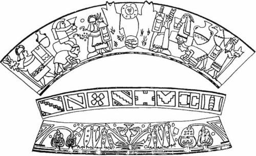 Figure 9 The upper scene shows the motif of the encounter between the Inca on the left and the Hatun Colla.