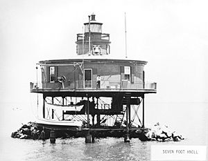 HISTORIC VIEW, CIRCA 1900 - Seven Foot Knoll Lighthouse, Mouth of Patapsco River, Riviera Beach, Anne Arundel County, MD HAER MD,2-RIVBE.V,1-37 (Cropped).jpg