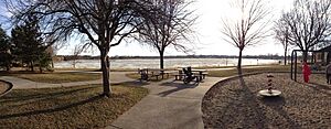 Lake Hiawatha Park lake and playground