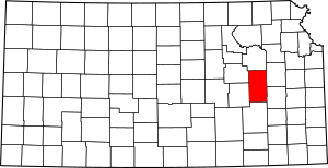 Map of Kansas highlighting Lyon County