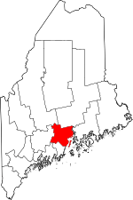 Map of Maine highlighting Waldo County
