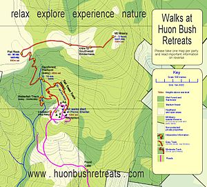 Map of Mount Misery track network, Huon Bush Retreats, Huon Valley, Tasmania