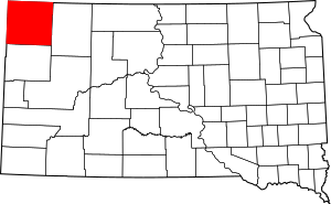 Map of South Dakota highlighting Harding County