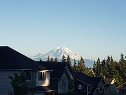 Mount Rainier as seen from a Covington neighborhood
