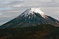 Mount taranaki photographed from near the sea cliffs at Tapuae.jpg