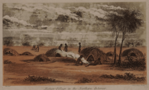Painting of Aboriginal huts near Milparinka