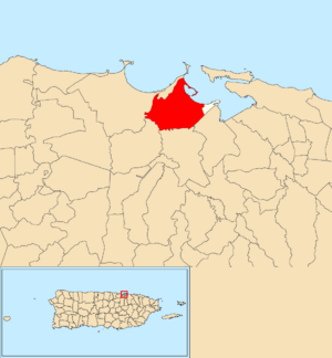 Location of Palmas within the municipality of Cataño shown in red