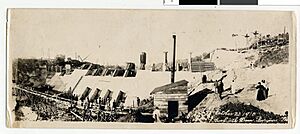 People viewing construction site of Blue Earth Dam, Rapidan Township, Minnesota
