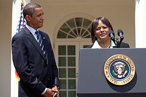 President Barack Obama with Surgeon General nominee Regina Benjamin 07-13-09