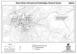 Stone kerbing, channels and footbridges of Charters Towers - boundary map (2006)