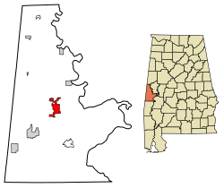 Location of Livingston in Sumter County, Alabama.