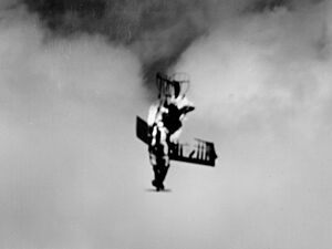 TDD target drone falling in flames after being shot down in October 1945