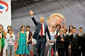 Tony Blair in Kosovo with children named after him2