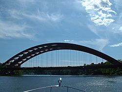 The Thaddeus Kosciusko Bridge connects Halfmoon in Saratoga County to Colonie in Albany County, New York, over the Mohawk River.