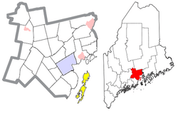 Location of Islesboro (in yellow) in Waldo County, and Waldo County (red) in the state of Maine