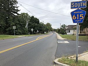 2018-09-08 15 37 26 View south along Middlesex County Route 615 (Main Street) at Summerhill Road (Middlesex County Route 613) in Spotswood, Middlesex County, New Jersey