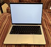 A 2021 14-inch Silver MacBook Pro (cropped)