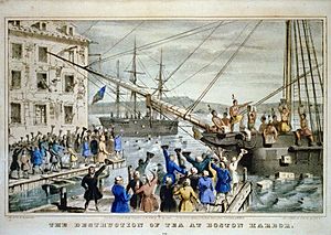 Boston Tea Party Currier colored