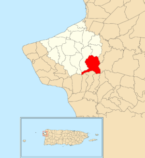 Location of Cerro Gordo within the municipality of Aguada shown in red