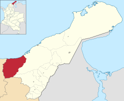 Location of the town and municipality of Dibulla in La Guajira Department.