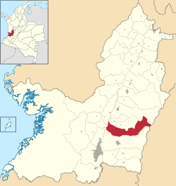 Location of the municipality and town of El Cerrito, Valle del Cauca in the Valle del Cauca Department of Colombia.