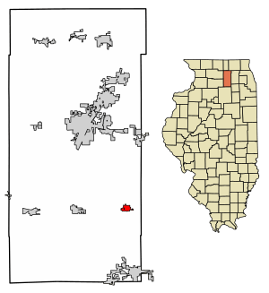Location of Hinckley in DeKalb County, Illinois.