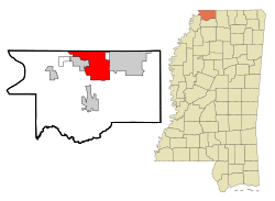 Location of Southaven in Mississippi
