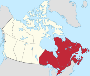 Eastern Canada (red) within the rest of Canada (tan)