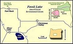 Fossil Lake map, Lake County, Oregon