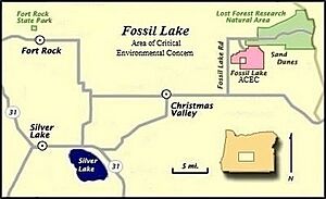 Fossil Lake map, Lake County, Oregon