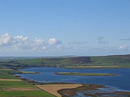 Holm of Grimbister from the east, with Finstown beyond