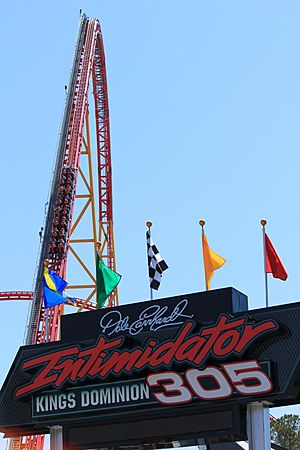 Intimidator 305 lift hill and sign