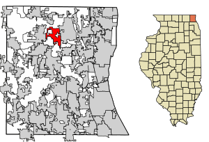 Location of Lindenhurst in Lake County, Illinois.