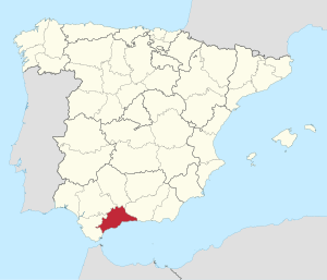 Map of Spain with Málaga highlighted