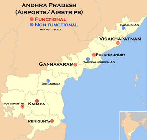 Map of Airports and airstrips of Andhra Pradesh
