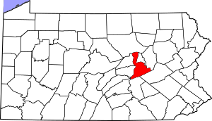 Map of Pennsylvania highlighting Northumberland County