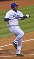 Milton Bradley breaking the bat over his knee after striking out