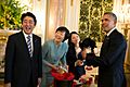Shinzo Abe with Barack Obama laughing, April 2014