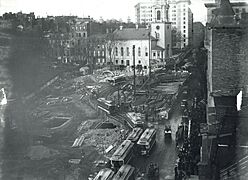 Streetcars diverted around Park Street station construction, November 1896