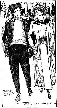 Students at Missouri State University, today's U of M, as drawn by Marguerite Martyn, 1910