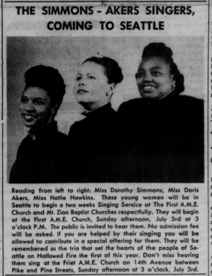 The Simmons-Akers Singers Visit Seattle, WA Newspaper Clipping