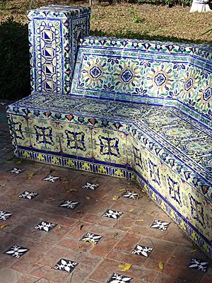 Tiled Seating by Park Fountain - Historic Center - Saltillo - Coahuila - Mexico (31328489347)