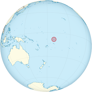 Tokelau on the globe (Polynesia centered)