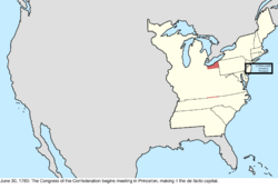 Map of the change to the United States in central North America on June 30, 1783