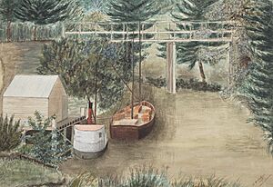 -View of upper wharf and Albany Bridge, Lucas Creek, from homestead, 1897- (48753024612) (cropped)