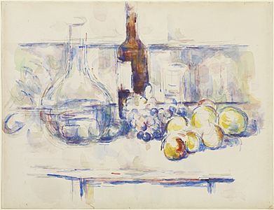 1906, Cézanne, Still Life with Carafe, Bottle, and Fruit